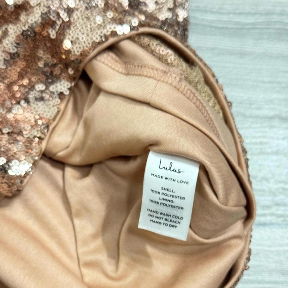 {SOLD} NWT Lulu’s ‘Bring It’ Rose Gold Sequin Body-con Short Mini Dress Small - Picture 9 of 9